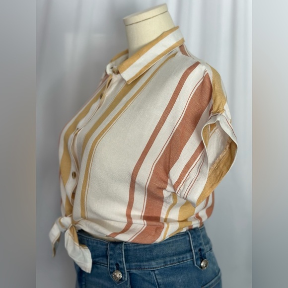 Altar'd State Cream Tan Short Sleeve Button Down Polo (846) - Picture 10 of 14